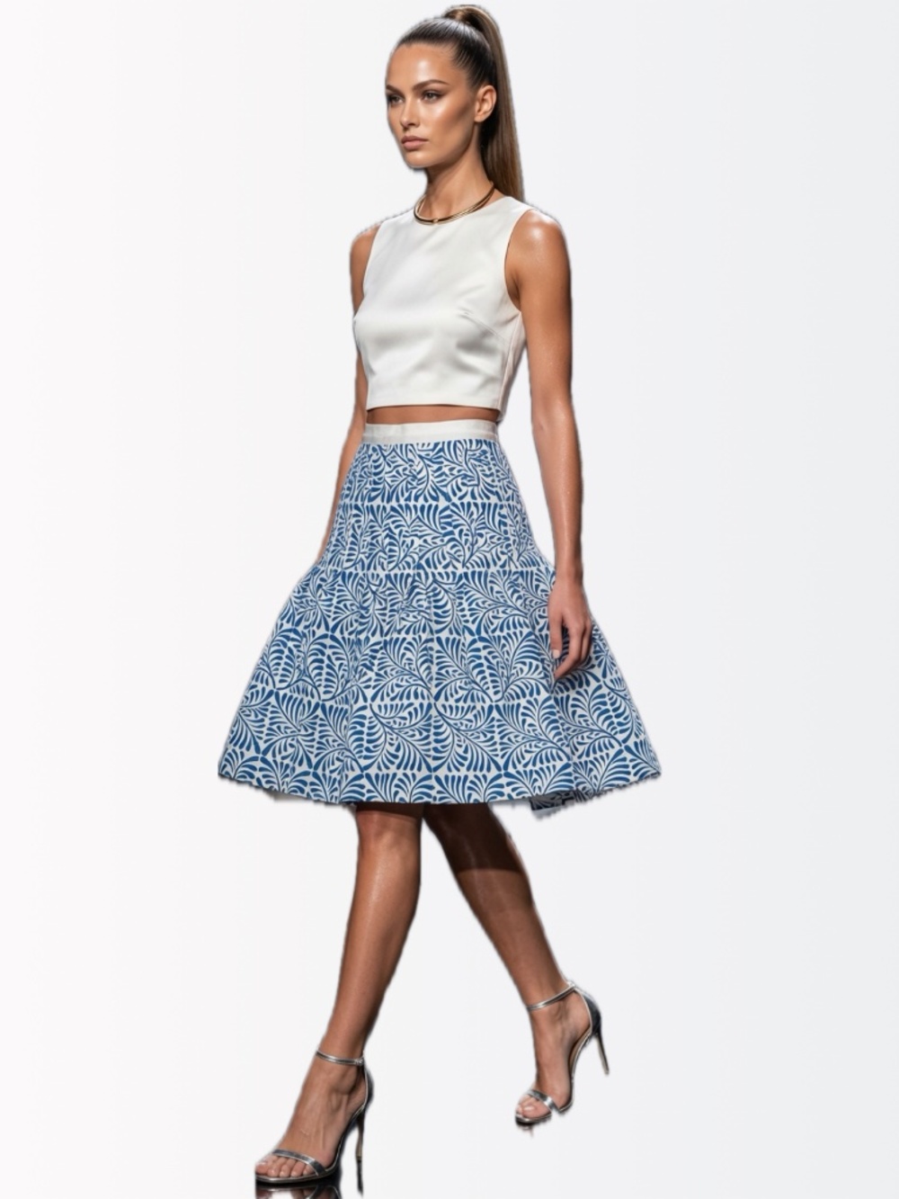 MAJOLICA TILES! $1800 Oscar de la Renta Runway Blue Silk Faille Party Skirt 6